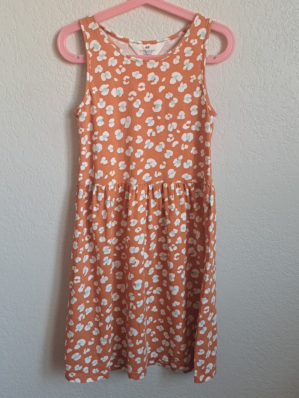 H&M Girls Orange Leapord Print Tank Dress Size 8